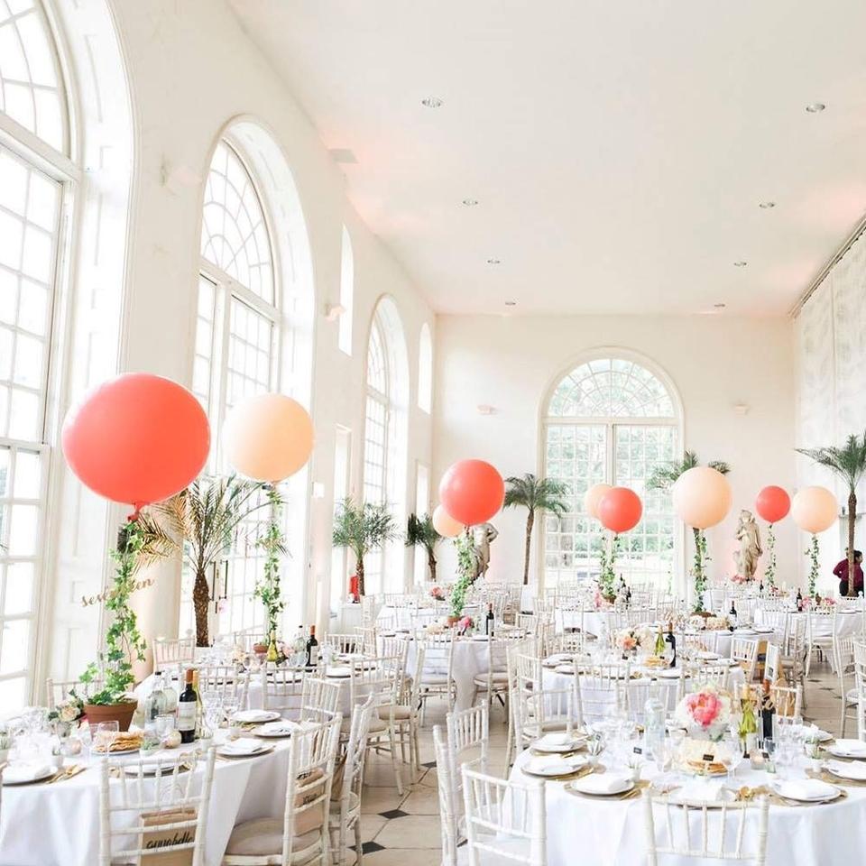 Colorful balloons as wedding reception centerpieces