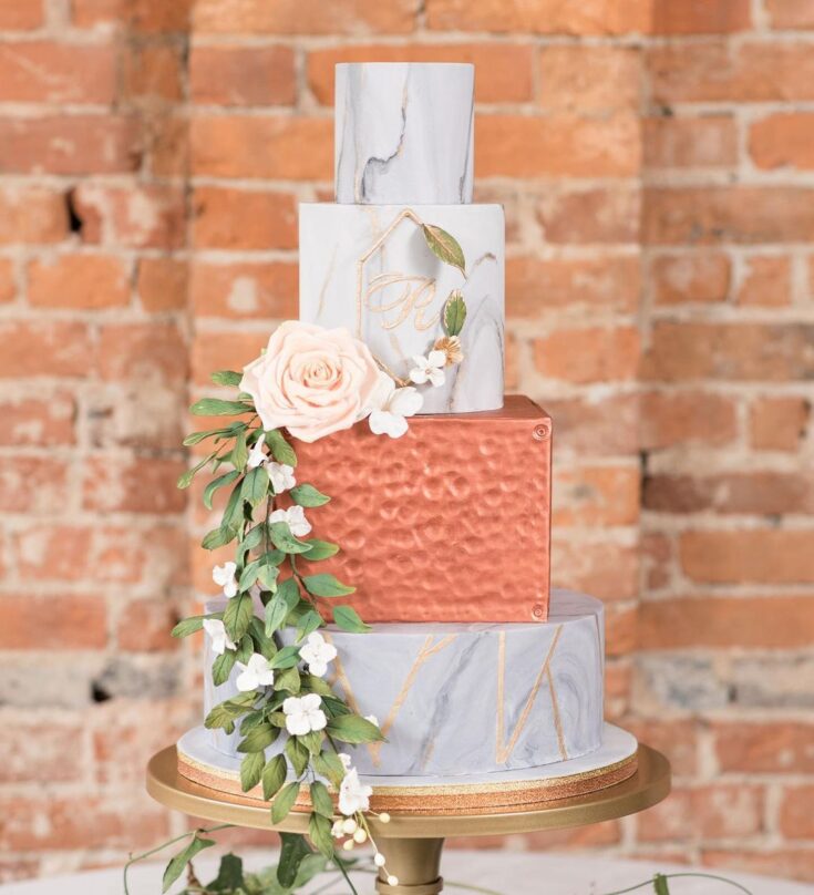 Metal and marble wedding cake