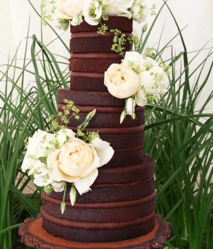 multi-tiered chocolate wedding cake