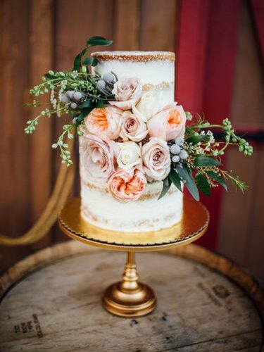 Naked wedding cake with florals