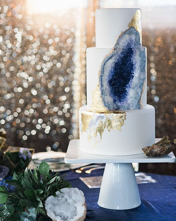Blue geode wedding cake