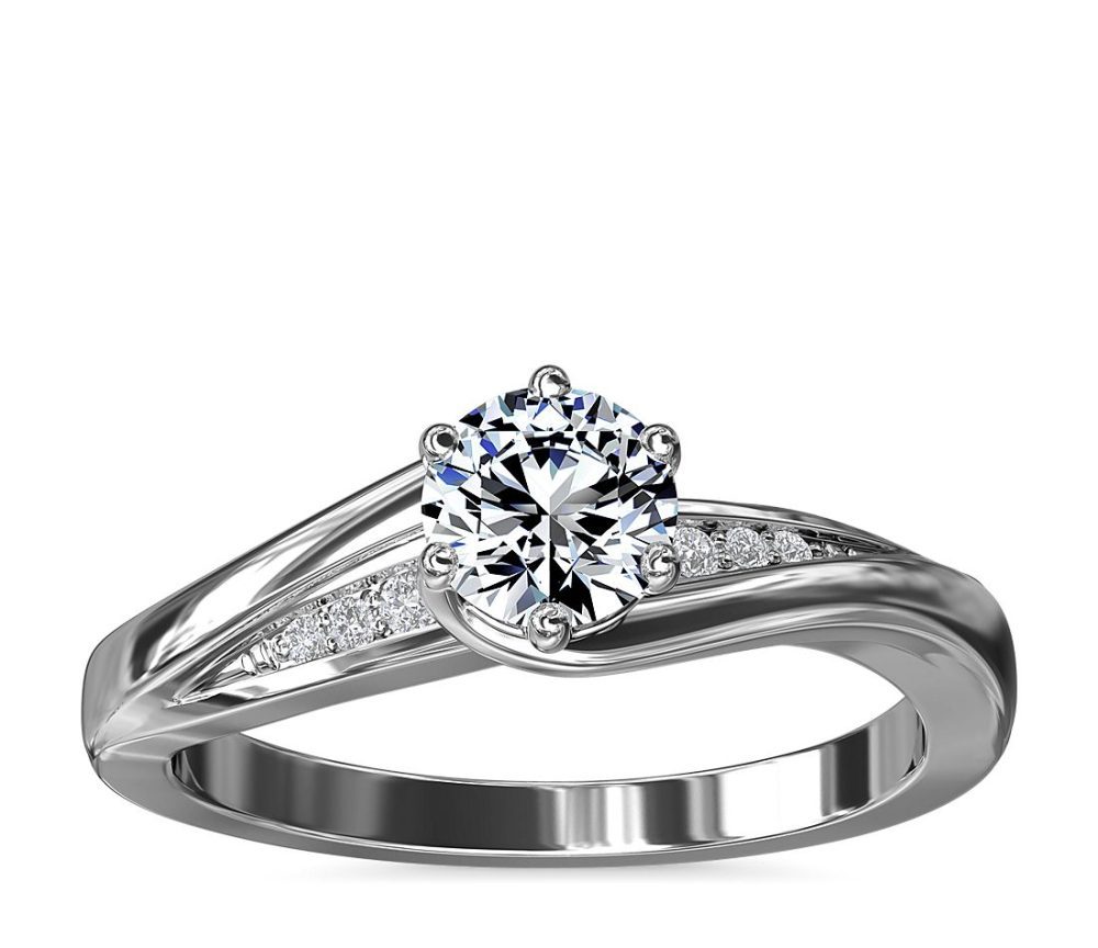 Six-prong pave twist engagement ring