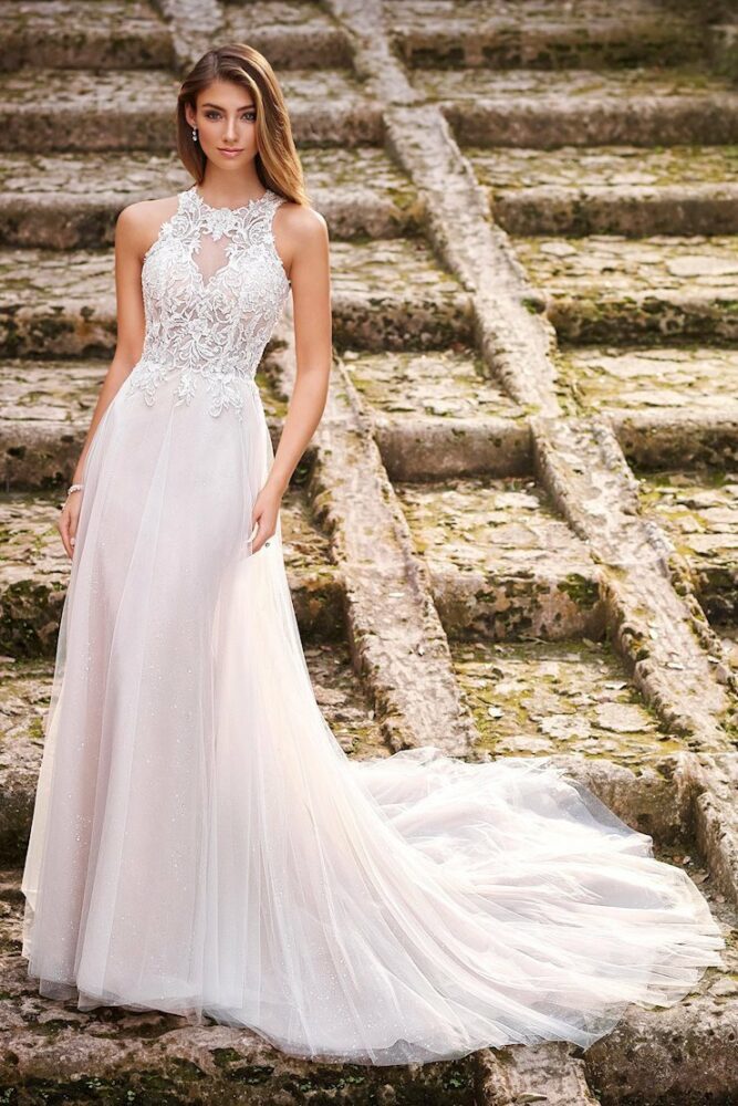 Mina A-line gown with illusion boned bodice
