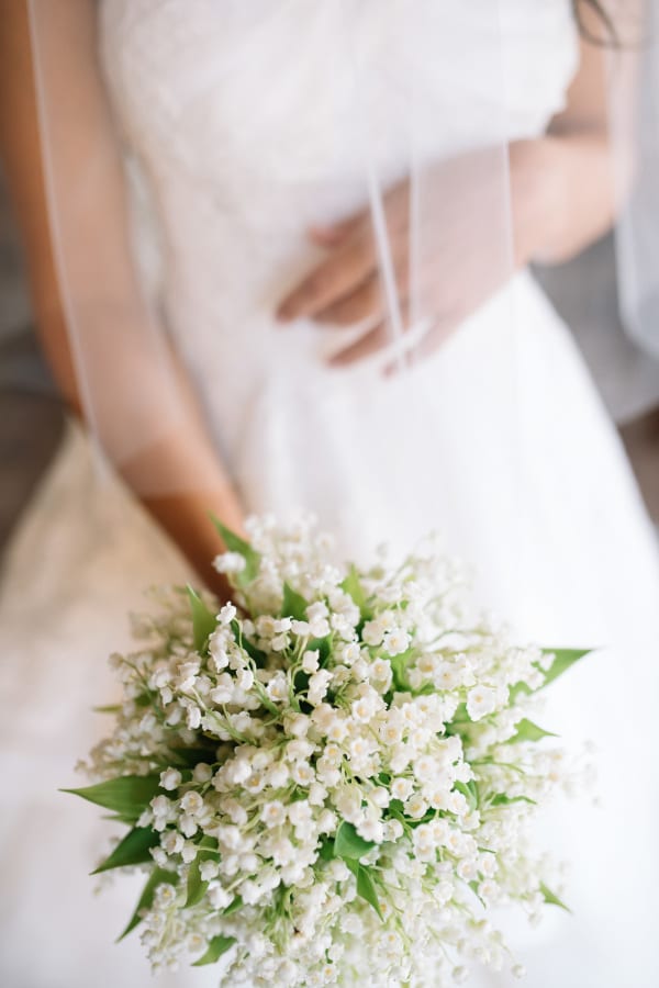 Wedding bouquet of lilies of the valley