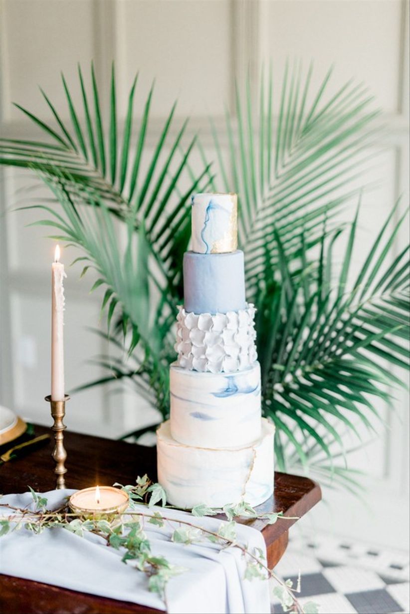 Blue marble wedding cake