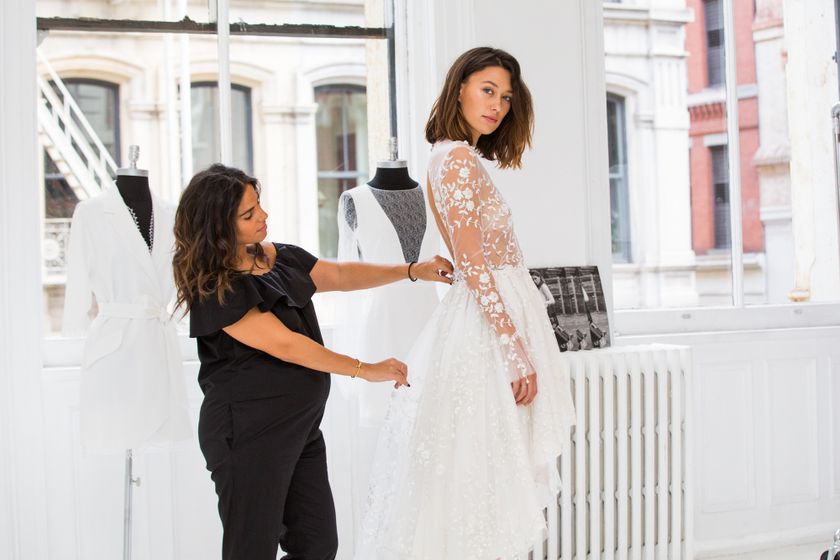 Designer Rime Arodaky with a bride