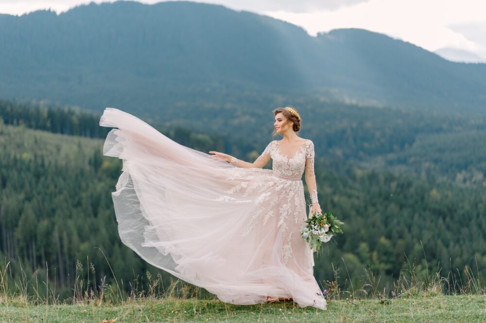 Romantic bride in a field