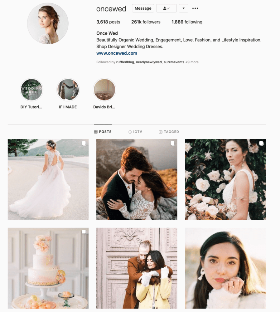 Instagram page of Once Wed