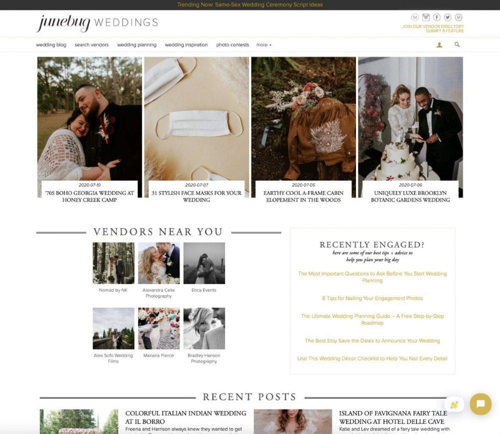 Junebug Weddings' Website