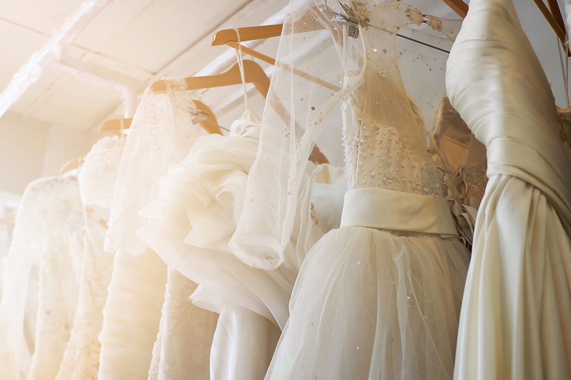 wedding dresses in closet