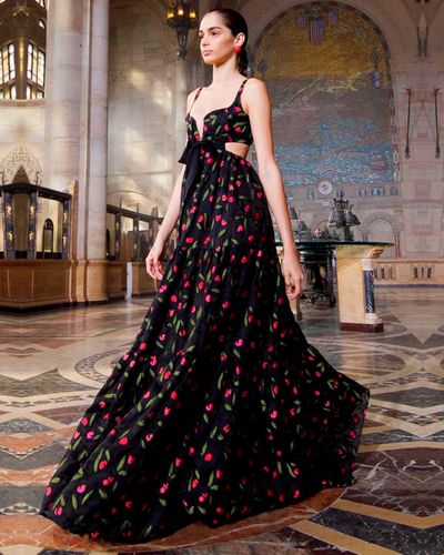 Pink & black tulip dress from Carolina Herrera's Summer 2021 collection