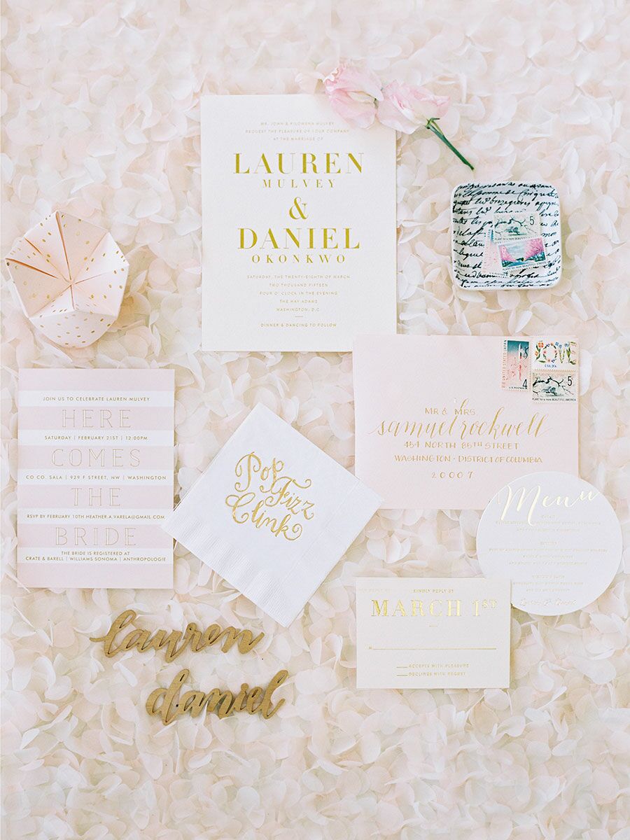 pink and gold wedding invitations