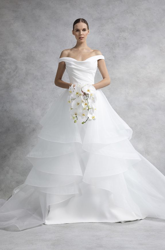 Crepe and silk organza gown from Romona Keveza's Fall 2022 bridal collection