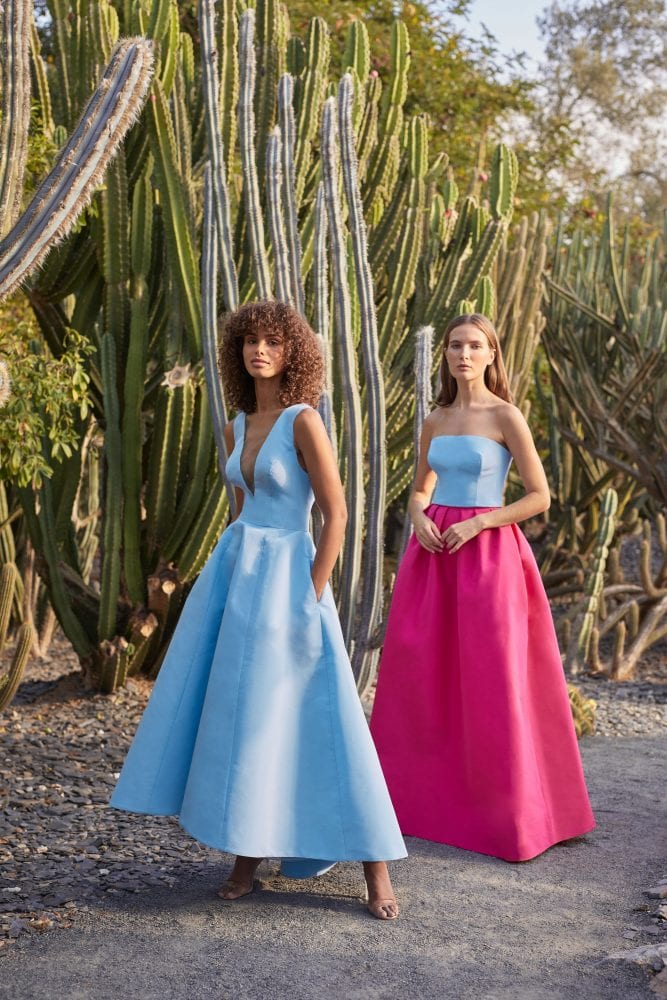 Sky blue & pink dresses by Monique Lhuillier