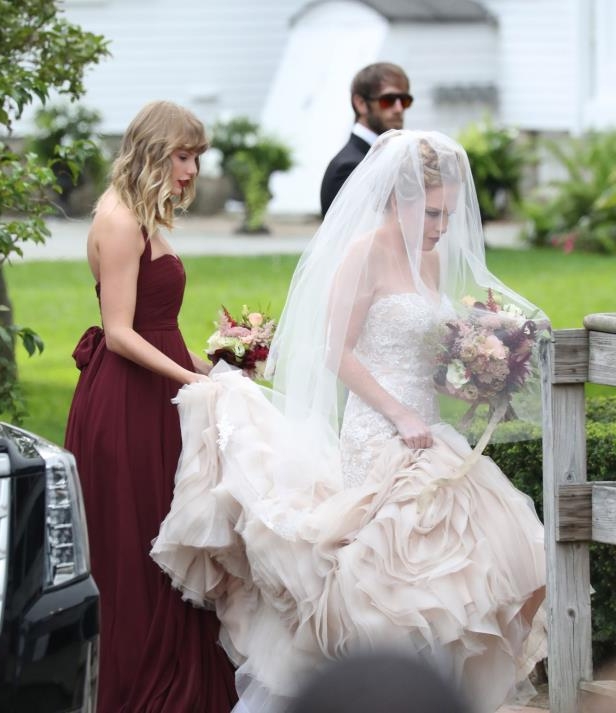 Taylor Swift wearing a Jenny Yoo bridesmaid dress