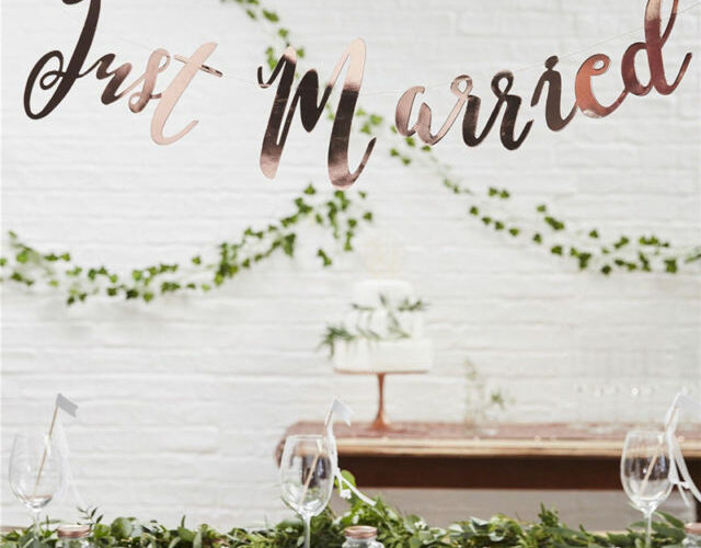 just married rose gold banner