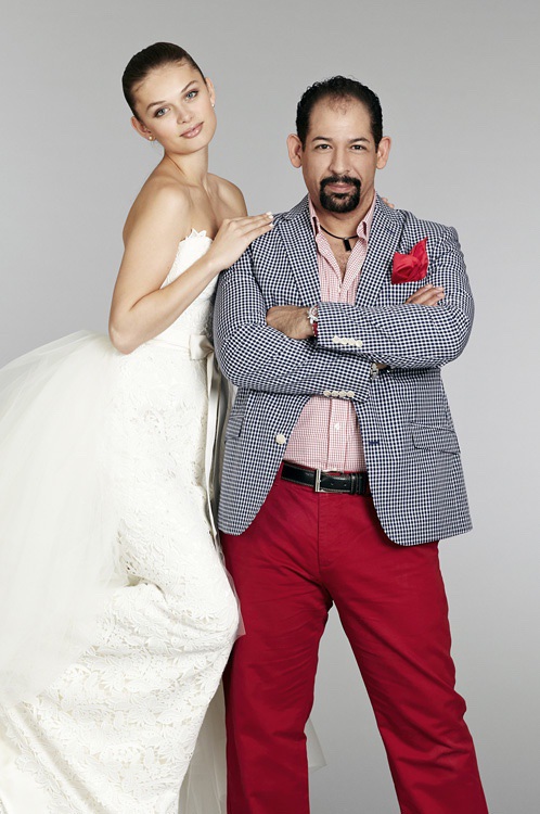 Designer Lazaro Perez with a bridal model
