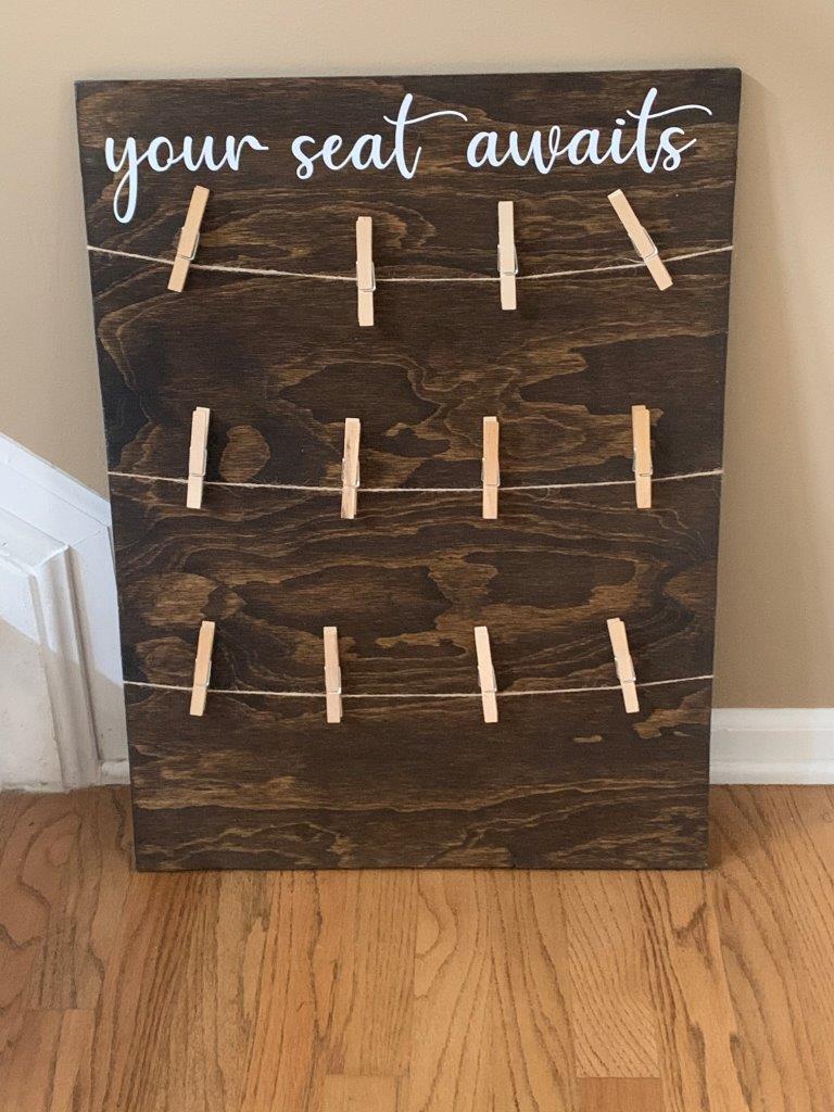 Wooden seating chart board