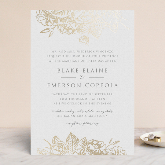 gilded wildflowers minted wedding invite