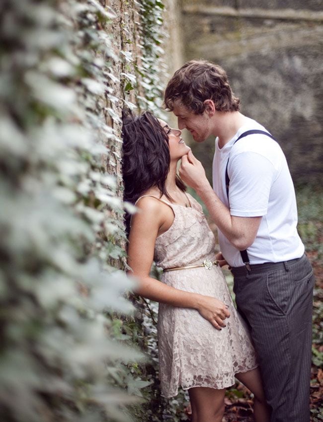Almost kiss romantic engagement photo idea