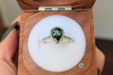 Pear teal sapphire engagement ring