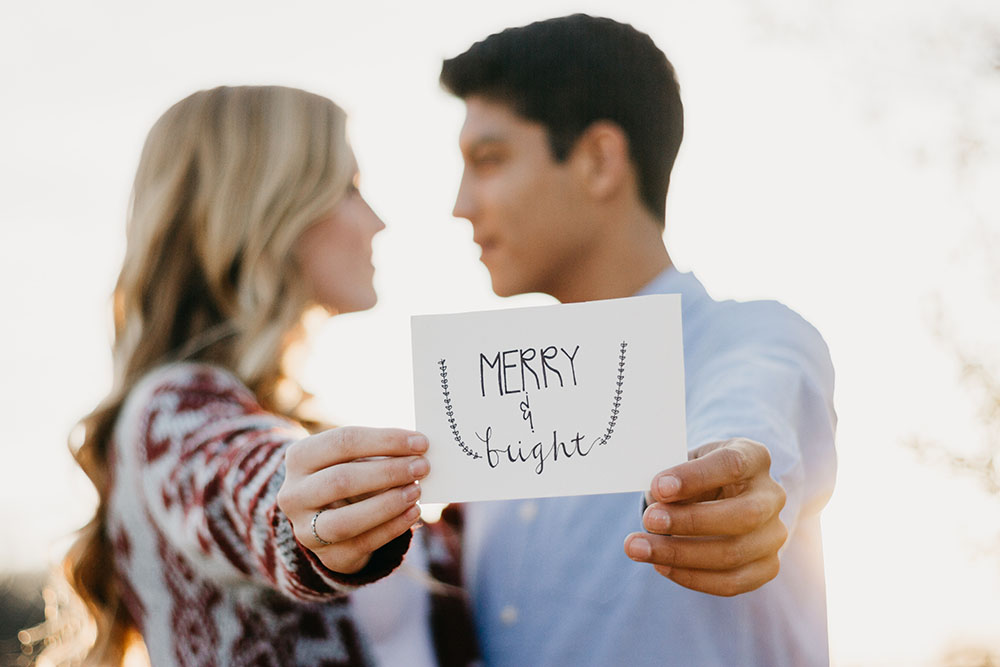 Holiday engagement session and wedding save the date. 