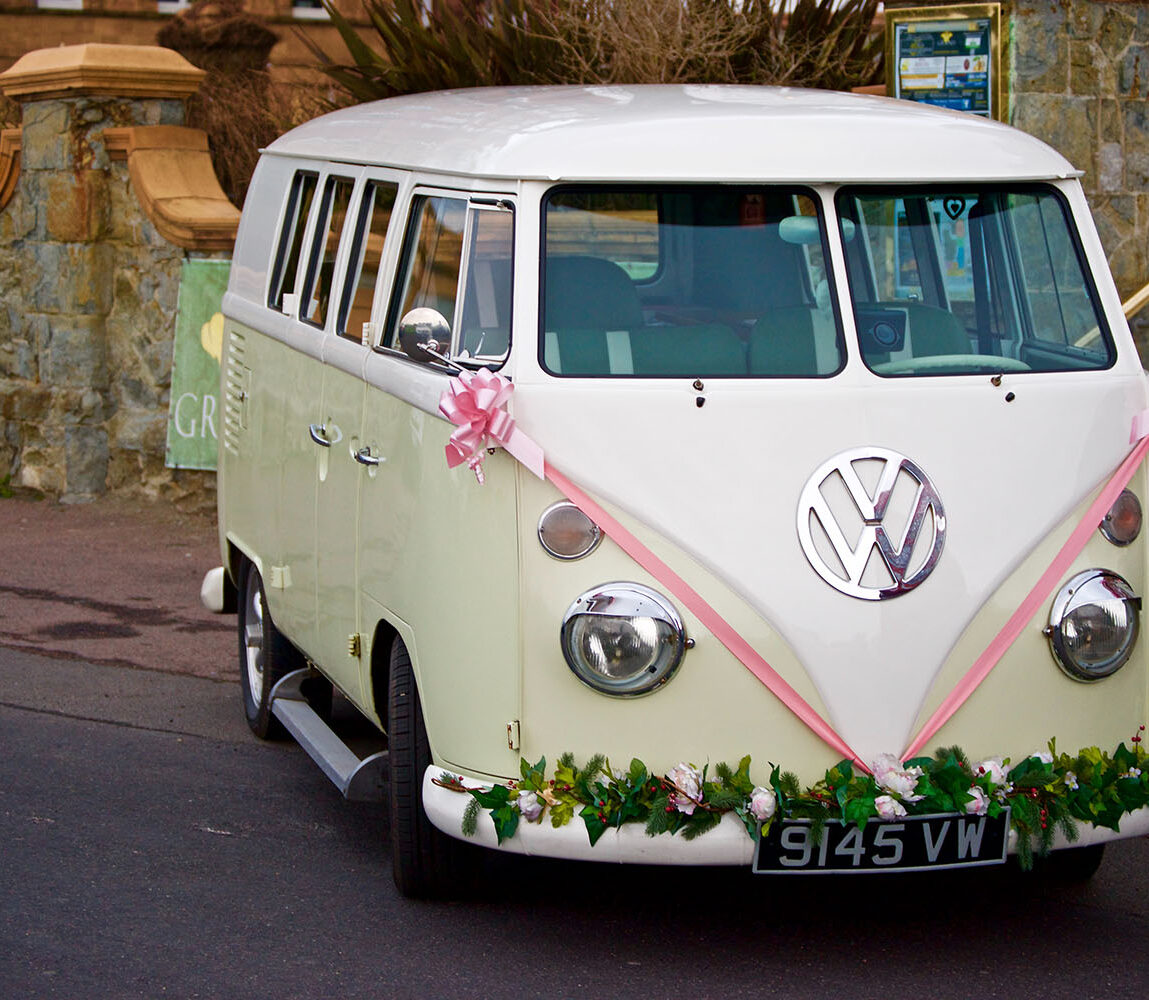 VW bus wedding day transportation