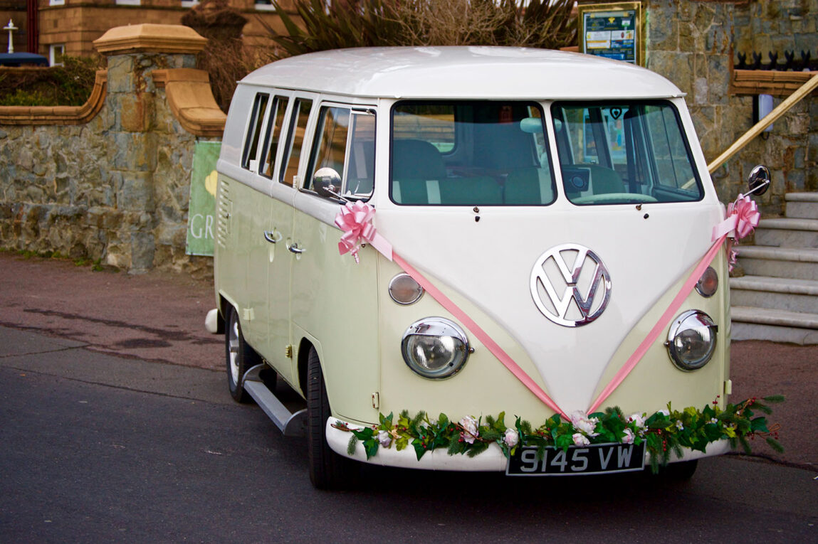 VW bus wedding day transportation