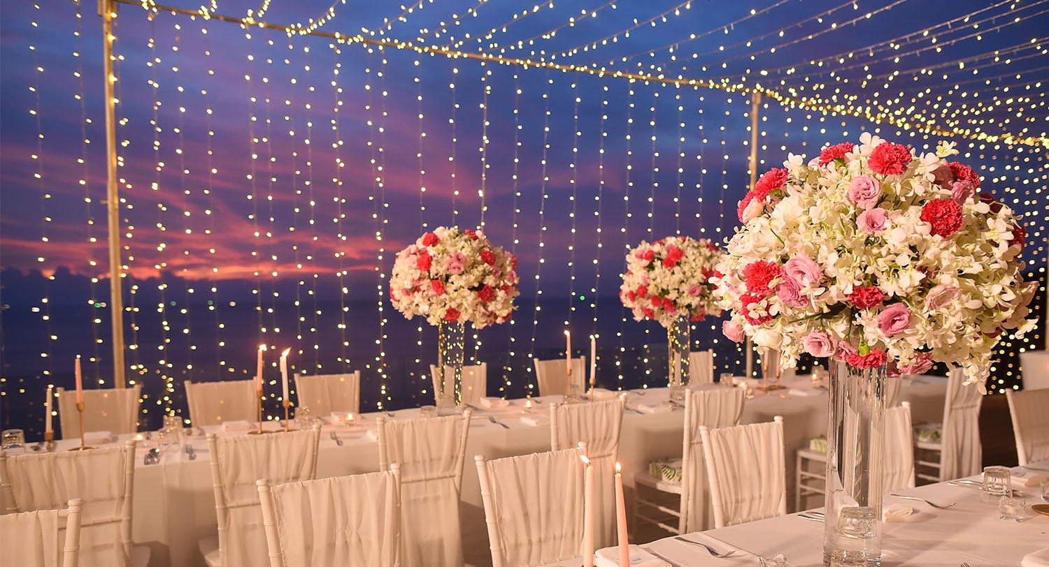 LED string lighting for outdoor wedding reception