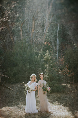 An ethereal and romantic bridal inspiration shoot with fluttering gowns and magical winter light by Blue Rose Studio
