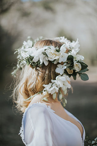 An ethereal and romantic bridal inspiration shoot with fluttering gowns and magical winter light by Blue Rose Studio