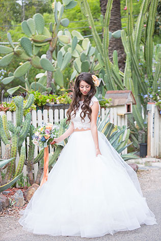 A garden glamour look for the bride and groom featuring Pantone Serenity by Chloe Atnip Photography