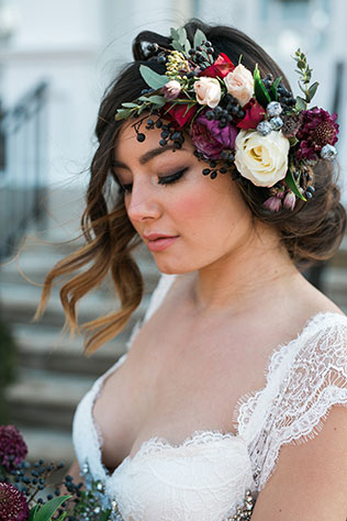 A gorgeous and romantic conservatory bridal inspiration shoot with rich tones of burgundy by Leila Karaze Photography