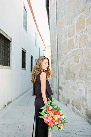 A chic and sophisticated bridal fashion shoot featuring a modern bride in Oporto, Portugal by Passionate Wedding Photography