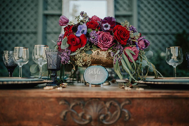 A jewel toned inspiration shoot featuring agate and a palette of ruby, sapphire, emerald and amethyst by Alexandria Monette Photography