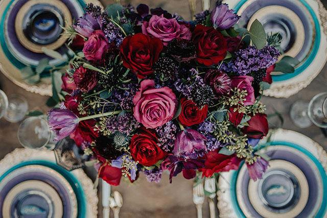 A jewel toned inspiration shoot featuring agate and a palette of ruby, sapphire, emerald and amethyst by Alexandria Monette Photography