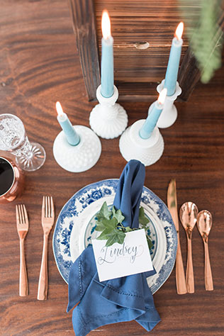 An airy and romantic copper and blue Southern wedding inspiration shoot by Audrey Rose Photography
