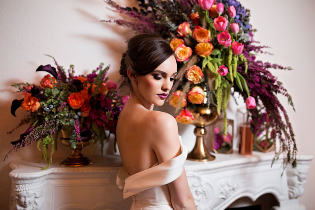 A marble and copper wedding inspiration shoot inspired by home design trends, featuring florals dripping in color, by Cat Lemus Photography & Cinema
