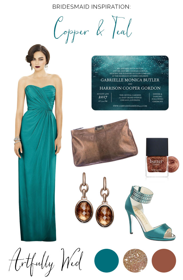 Copper and Teal Bridesmaid Style