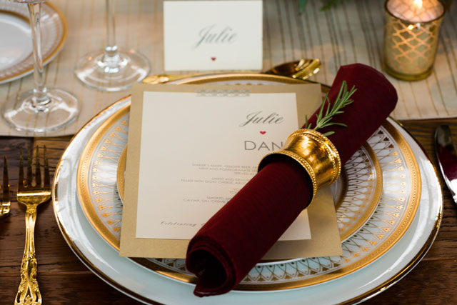 Rich gold and burgundy details abound in this lavish winter wedding inspiration shoot | Elena Bazini Photography: http://www.elenabaziniphotography.com