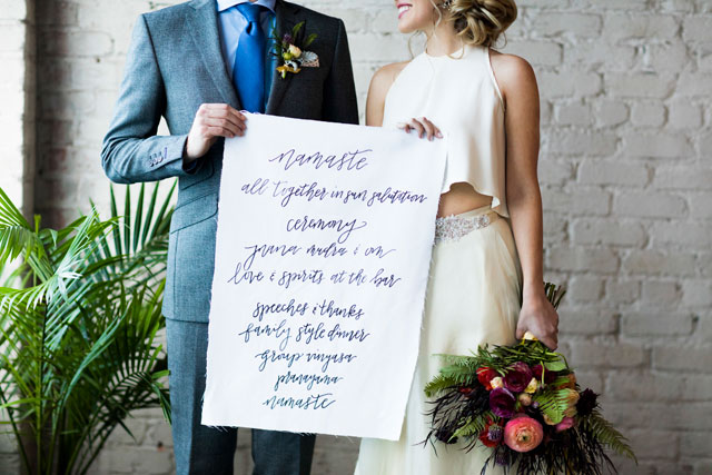 A bohemian yoga inspired styled shoot with geometric details, terrariums, and gorgeous calligraphy by Heather Elizabeth Photography and #24KVendor Blue Daphne