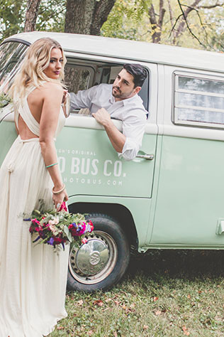 A romantic and boho chic pop-up wedding styled shoot with a VW Bus and a lounge area by Images by Amber Robinson and The Tiny Knot by Ashley Vause Events