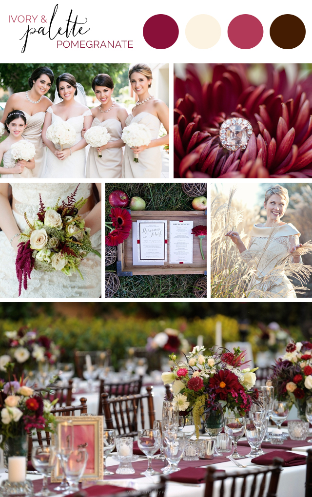 Artful Palette: Pomegranate Wedding Ideas for Fall and Winter in Pomegranate, Smoky Topaz, Ivory and Espresso