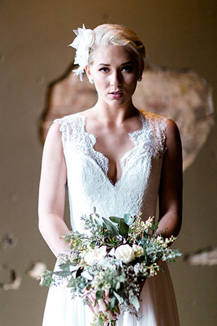 An industrial wedding inspiration shoot with copper and organic wood and floral details by Jessica Bradford Photography