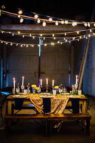 A spectacular celestial inspired styled shoot with a dark, romantic palette of black, gold, deep blue and rich purple by Jessica Manns Photography