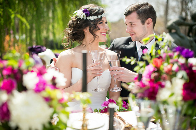 A whimsical garden wedding inspiration shoot with berry colors and golden animals | Kate Morrow Photography: http://www.katemorrowphotography.com | JS Weddings & Events: http://jsevents.com