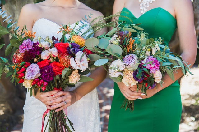 A bold, vibrant boho wedding inspiration shoot in Monterey with cacti and succulents at the Old Whaling Station Adobe by Kelley Williams Photography