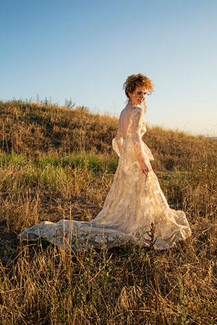 A sun-kissed golden hour bridal inspiration shoot with a coppery dress and protea bouquet | Kelsey Fugere: http://www.kelseyfugere.com | Diana Sabb Events & Designs: http://www.dianasabb.com