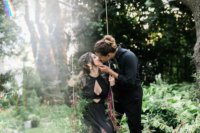 A chic and moody dark romance wedding inspiration shoot with a nontraditional black wedding dress by Kerby Lou Photography and Curtsy & Bow Events