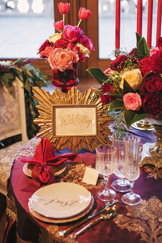 A gorgeous red, blush and gold French opulence wedding styled shoot by Kokoro Photography and La Vie le Gage Couture Events